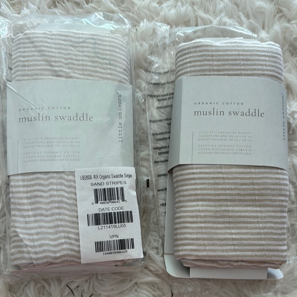 2 Little Unicorn organic. Striped Beige Muslin Swaddles new in plastic FREE SHIP - Picture 1 of 3